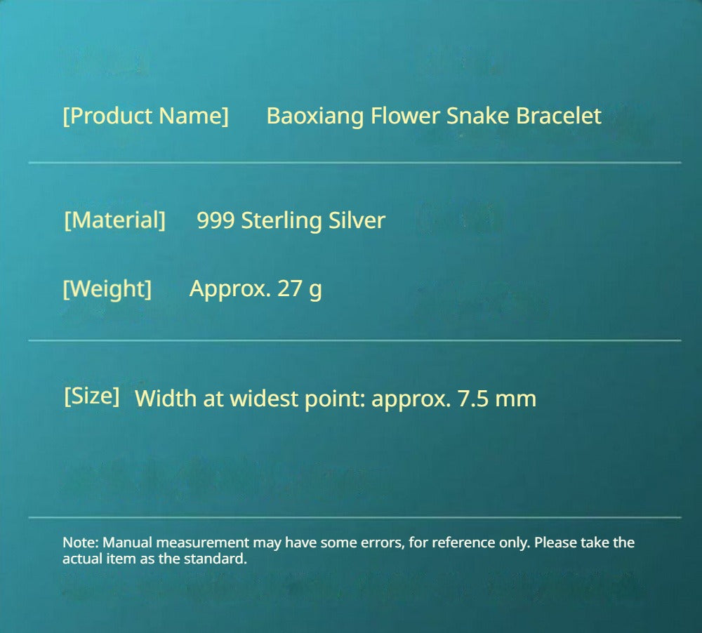 999 Fine Silver Auspicious Elephant & Flower Snake Open Bangle