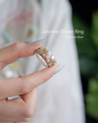 999.9 Fine Silver Gilt‑Color Winter Jasmine Ring