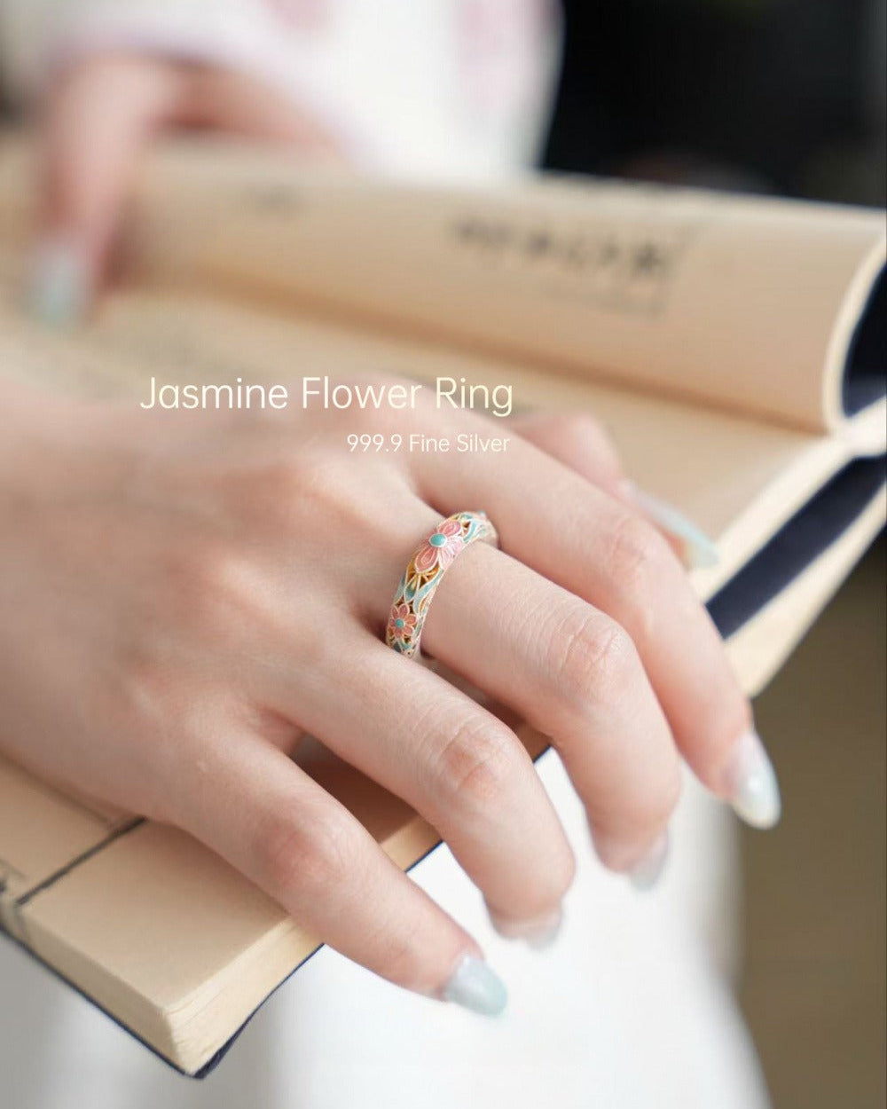 999.9 Fine Silver Gilt‑Color Winter Jasmine Ring