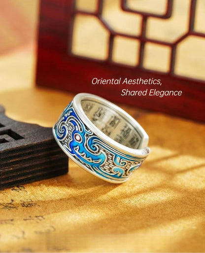 Heritage Handcrafted +Pure Silver 999 Enamel Phoenix Hundred Blessings Open Ring