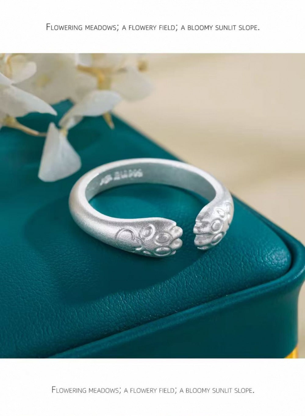 999 Fine Silver Cute Cat‑Paw Ring, Solid Handmade, Couple Ring, Valentine’s Day Gift
