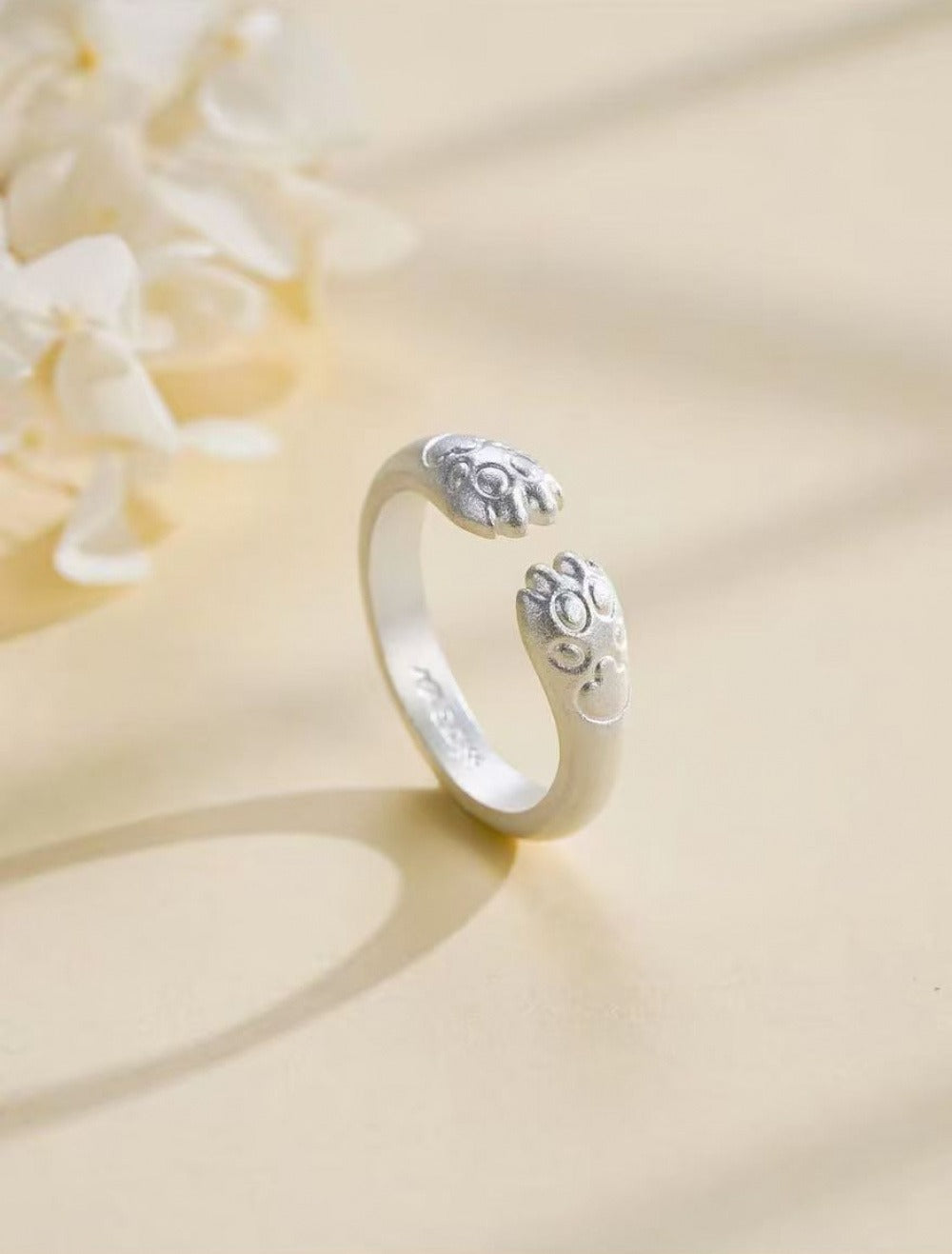 999 Fine Silver Cute Cat‑Paw Ring, Solid Handmade, Couple Ring, Valentine’s Day Gift
