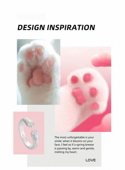 999 Fine Silver Cute Cat‑Paw Ring, Solid Handmade, Couple Ring, Valentine’s Day Gift