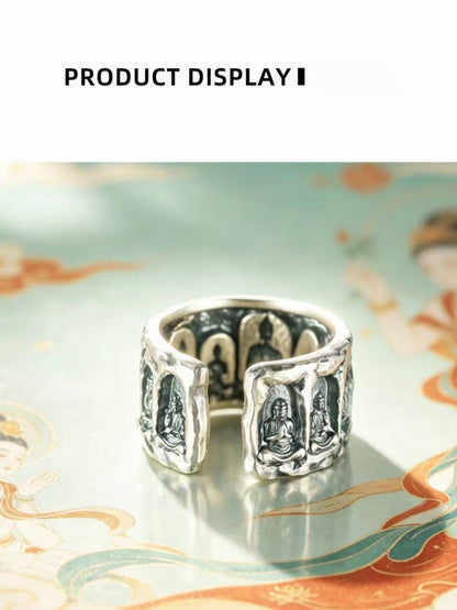 999 Fine Silver Ten-Thousand Buddha Grotto Open Adjustable Ring