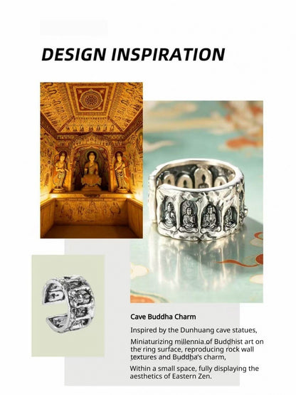 999 Fine Silver Ten-Thousand Buddha Grotto Open Adjustable Ring