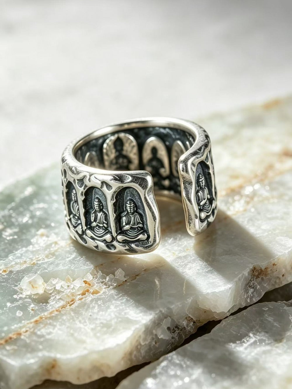 999 Fine Silver Ten-Thousand Buddha Grotto Open Adjustable Ring