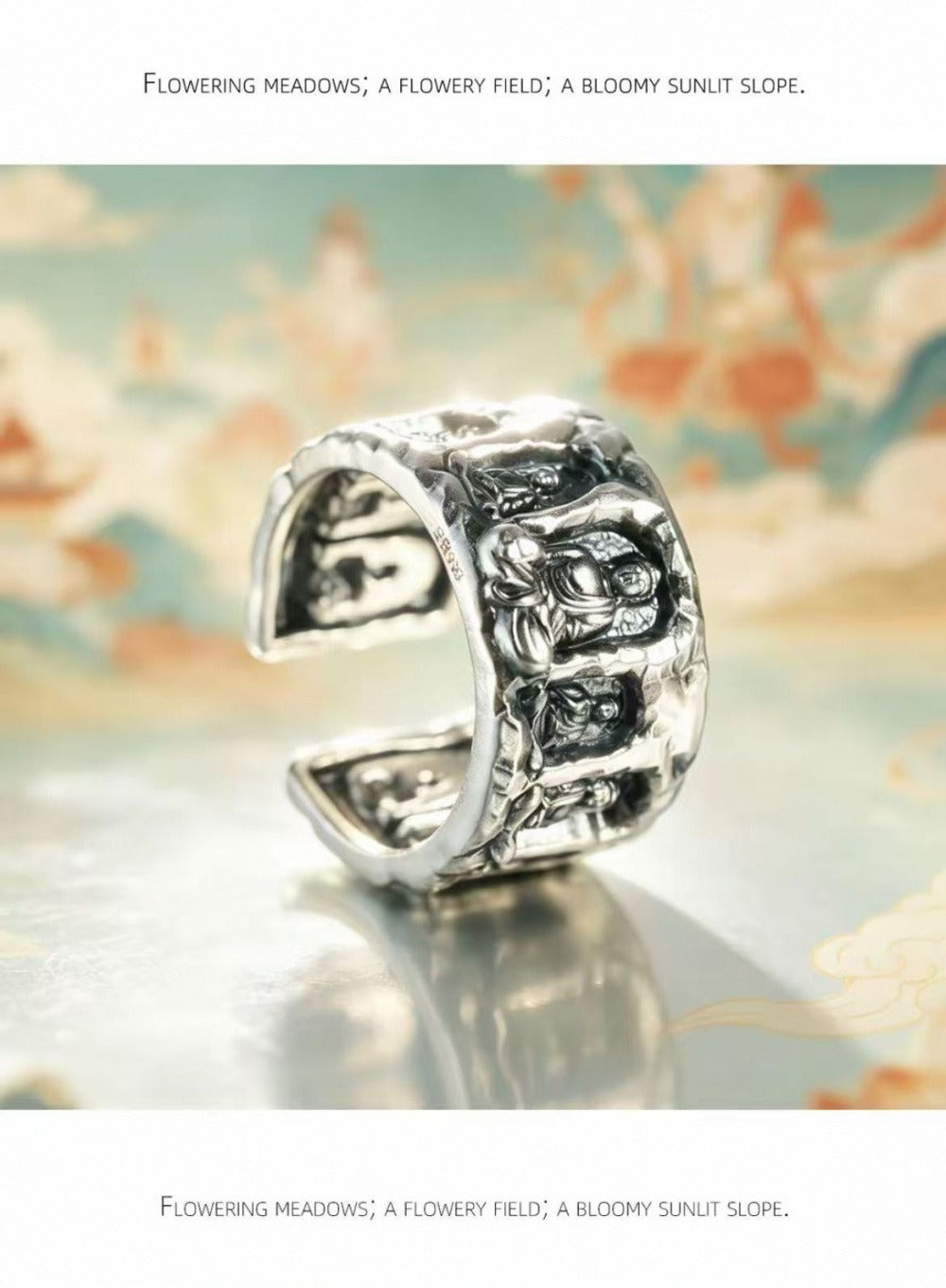 999 Fine Silver Ten-Thousand Buddha Grotto Open Adjustable Ring