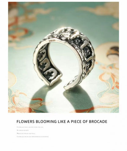999 Fine Silver Ten-Thousand Buddha Grotto Open Adjustable Ring