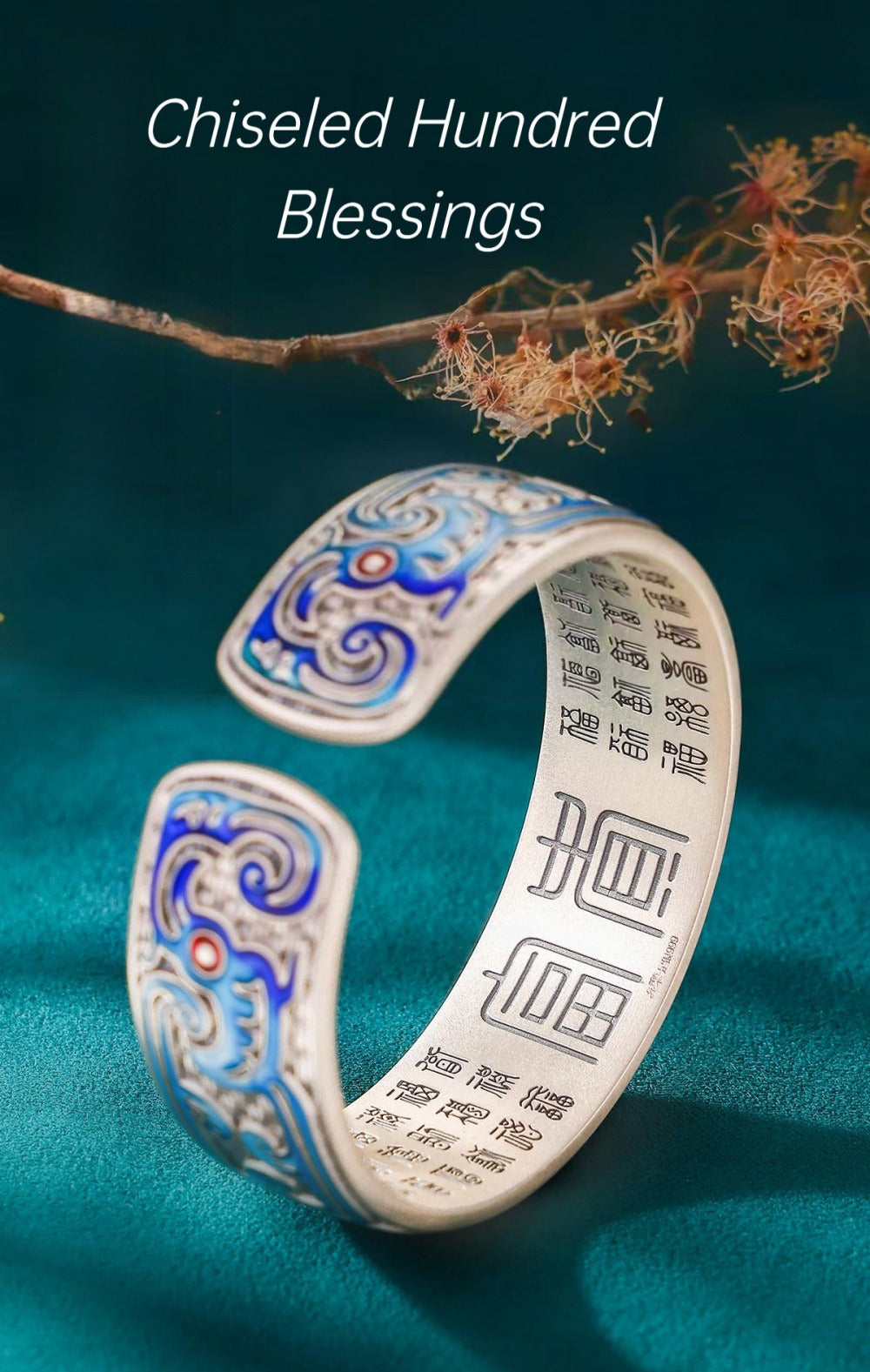 999 Fine Silver Enamel Sunbird Phoenix Pattern Open Bangle