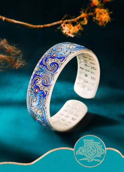 999 Fine Silver Enamel Sunbird Phoenix Pattern Open Bangle