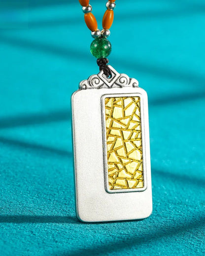 999 Fine Silver Peony Peace Plaque Pendant,Intangible Cultural Heritage Handcrafted
