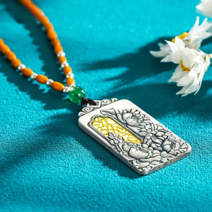 999 Fine Silver Peony Peace Plaque Pendant,Intangible Cultural Heritage Handcrafted