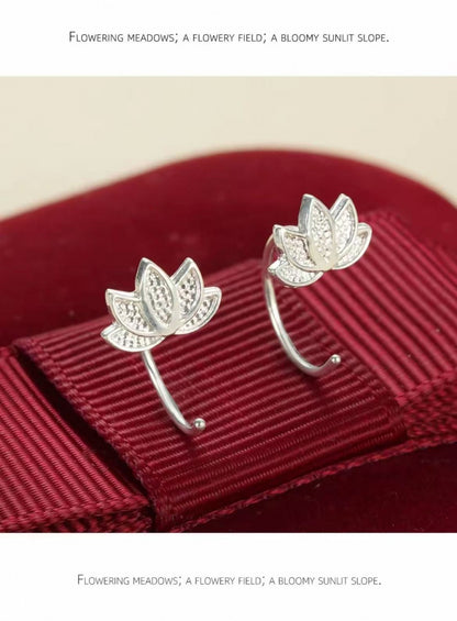 Lucky Lotus Semi-Circular Stud Earrings