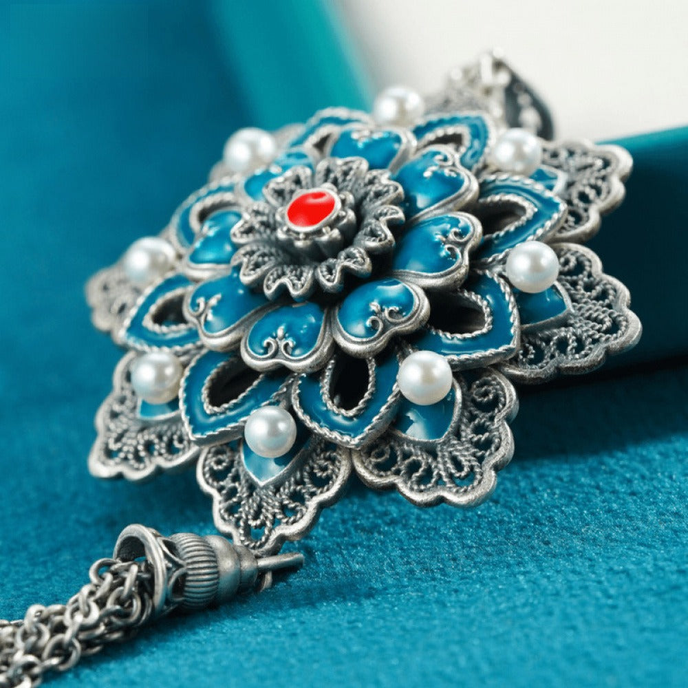Handmade 999 Pure Silver Filigree Lotus Pendant（Sold as pendant only）