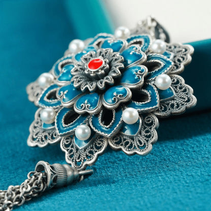 Handmade 999 Pure Silver Filigree Lotus Pendant（Sold as pendant only）