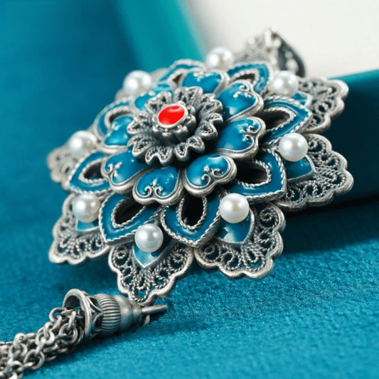 Handmade 999 Fine Silver Filigree Lotus Pendant（Sold as pendant only）