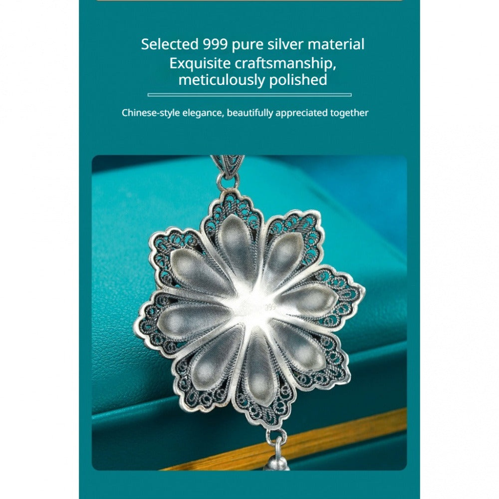 Handmade 999 Pure Silver Filigree Lotus Pendant（Sold as pendant only）