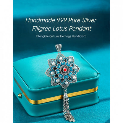 Handmade 999 Pure Silver Filigree Lotus Pendant（Sold as pendant only）