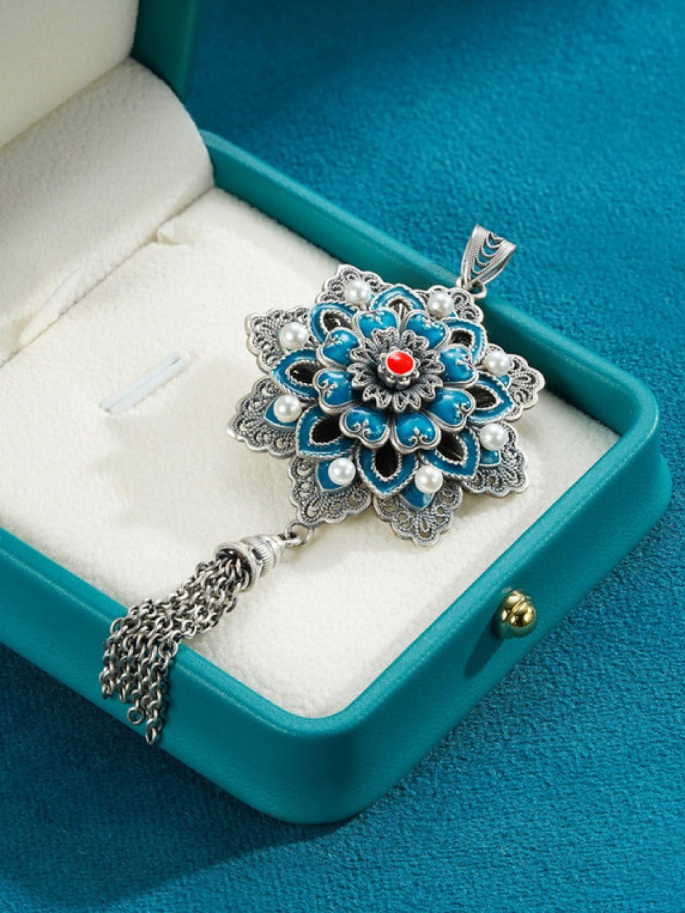 Handmade 999 Pure Silver Filigree Lotus Pendant（Sold as pendant only）