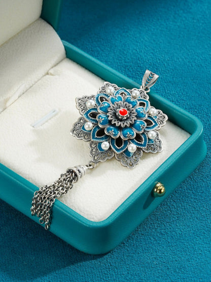 Handmade 999 Pure Silver Filigree Lotus Pendant（Sold as pendant only）