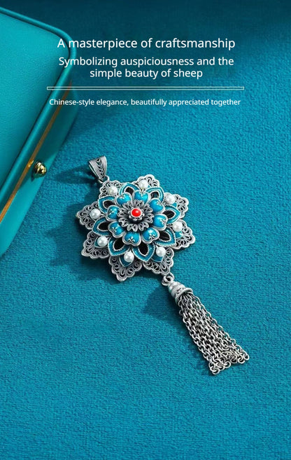 Handmade 999 Pure Silver Filigree Lotus Pendant（Sold as pendant only）