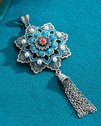 Handmade 999 Pure Silver Filigree Lotus Pendant（Sold as pendant only）