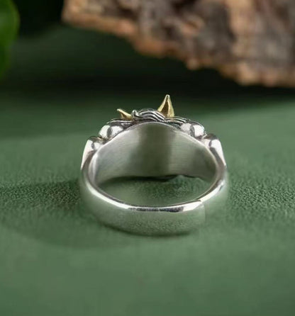 Nine-Tailed Fox Gold Plated Open Ring, Mythical Animal Adjustable Ring, Vintage Silver Statement Ring for Women