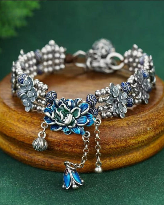 Hand Woven Lotus Bracelet, Adjustable Braided Rope Bracelet, Oriental Style Lotus Jewelry for Women