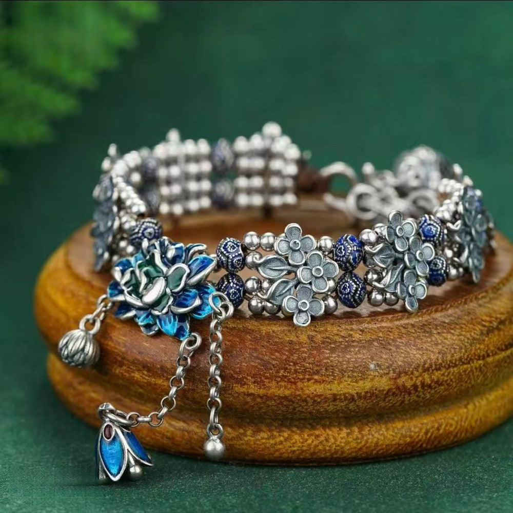 Hand Woven Lotus Bracelet, Adjustable Braided Rope Bracelet, Oriental Style Lotus Jewelry for Women