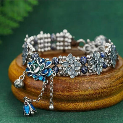 Hand Woven Lotus Bracelet, Adjustable Braided Rope Bracelet, Oriental Style Lotus Jewelry for Women