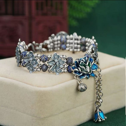 Hand Woven Lotus Bracelet, Adjustable Braided Rope Bracelet, Oriental Style Lotus Jewelry for Women