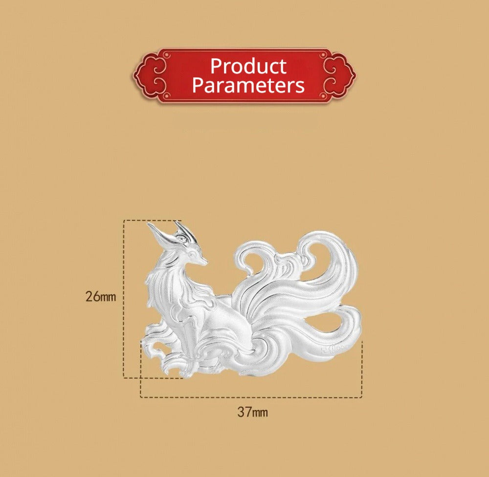 999 Fine Silver Nine-Tailed Fox Tea Pet, Oriental Mythology Tea Table Ornament, Tea Play Decor