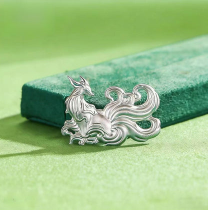 999 Fine Silver Nine-Tailed Fox Tea Pet, Oriental Mythology Tea Table Ornament, Tea Play Decor