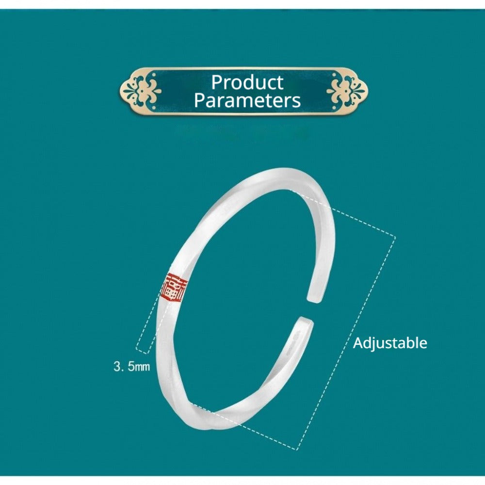 999 Fine Silver Mobius Open Bangle, Chinese Fu Character Open Adjustable Silver Bangle