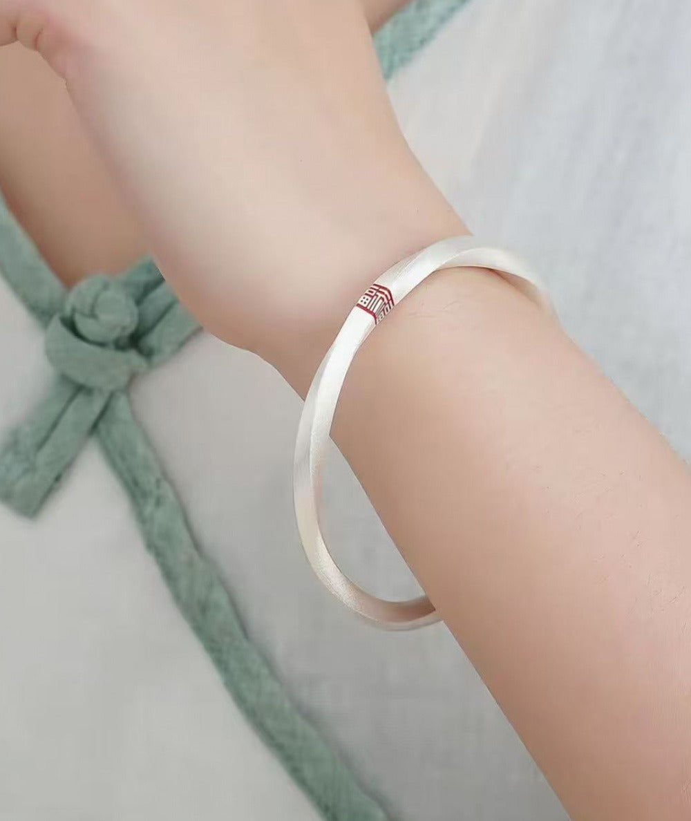 999 Fine Silver Mobius Open Bangle, Chinese Fu Character Open Adjustable Silver Bangle