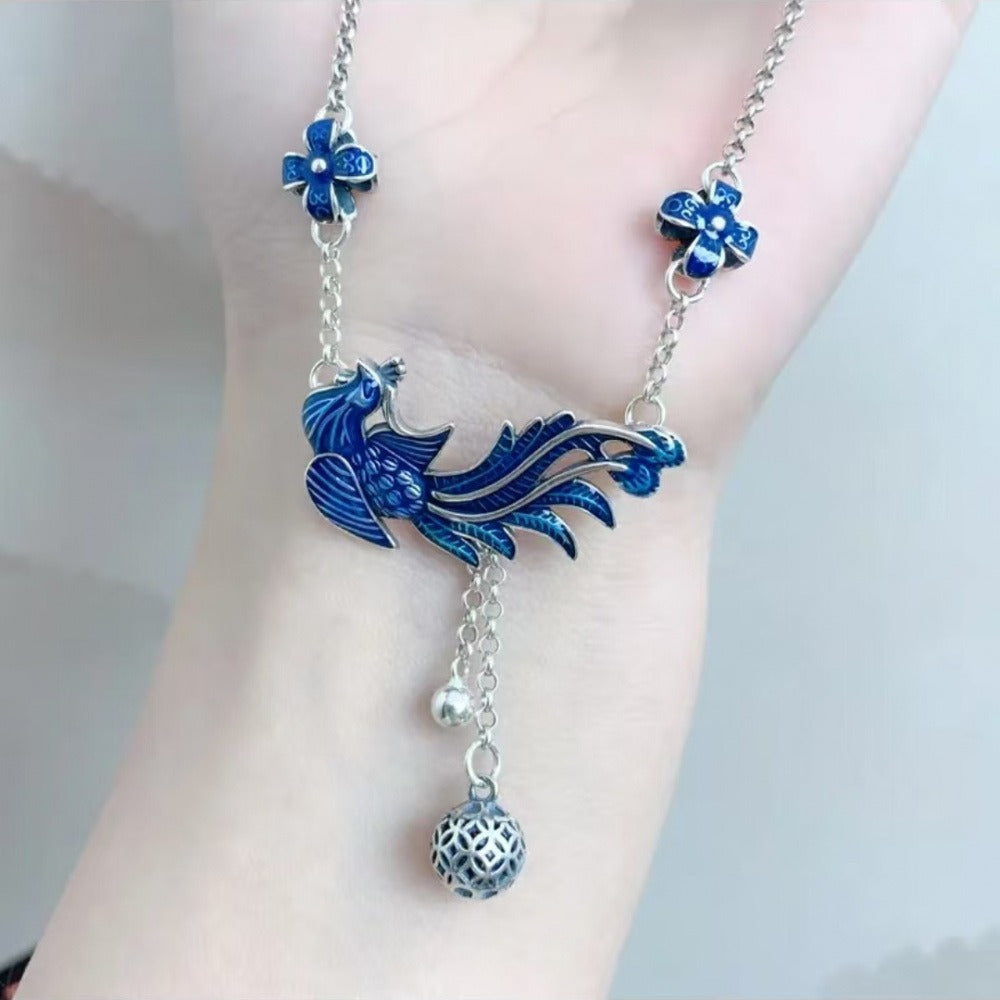 Phoenix & Flower Anklet, Oriental Floral Phoenix Adjustable Ankle Bracelet for Women
