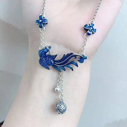 Phoenix & Flower Anklet, Oriental Floral Phoenix Adjustable Ankle Bracelet for Women