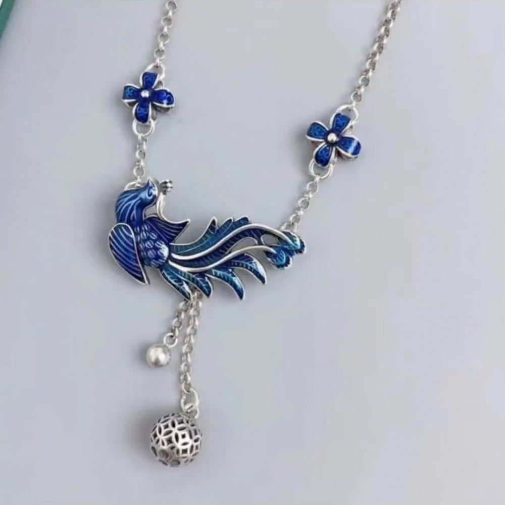 Phoenix & Flower Anklet, Oriental Floral Phoenix Adjustable Ankle Bracelet for Women