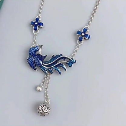 Phoenix & Flower Anklet, Oriental Floral Phoenix Adjustable Ankle Bracelet for Women