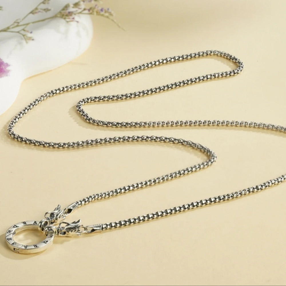 925 Sterling Silver Double Dragon Head Multi-use Clasp Necklace