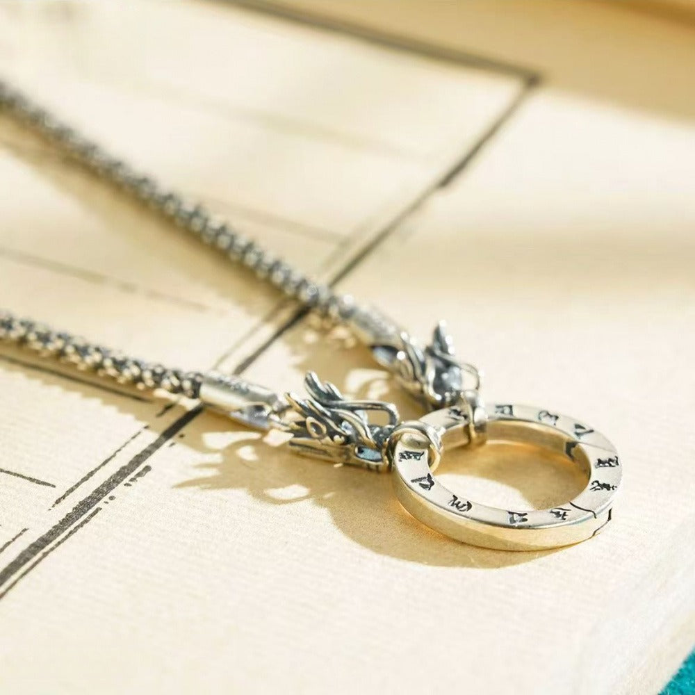 925 Sterling Silver Double Dragon Head Multi-use Clasp Necklace
