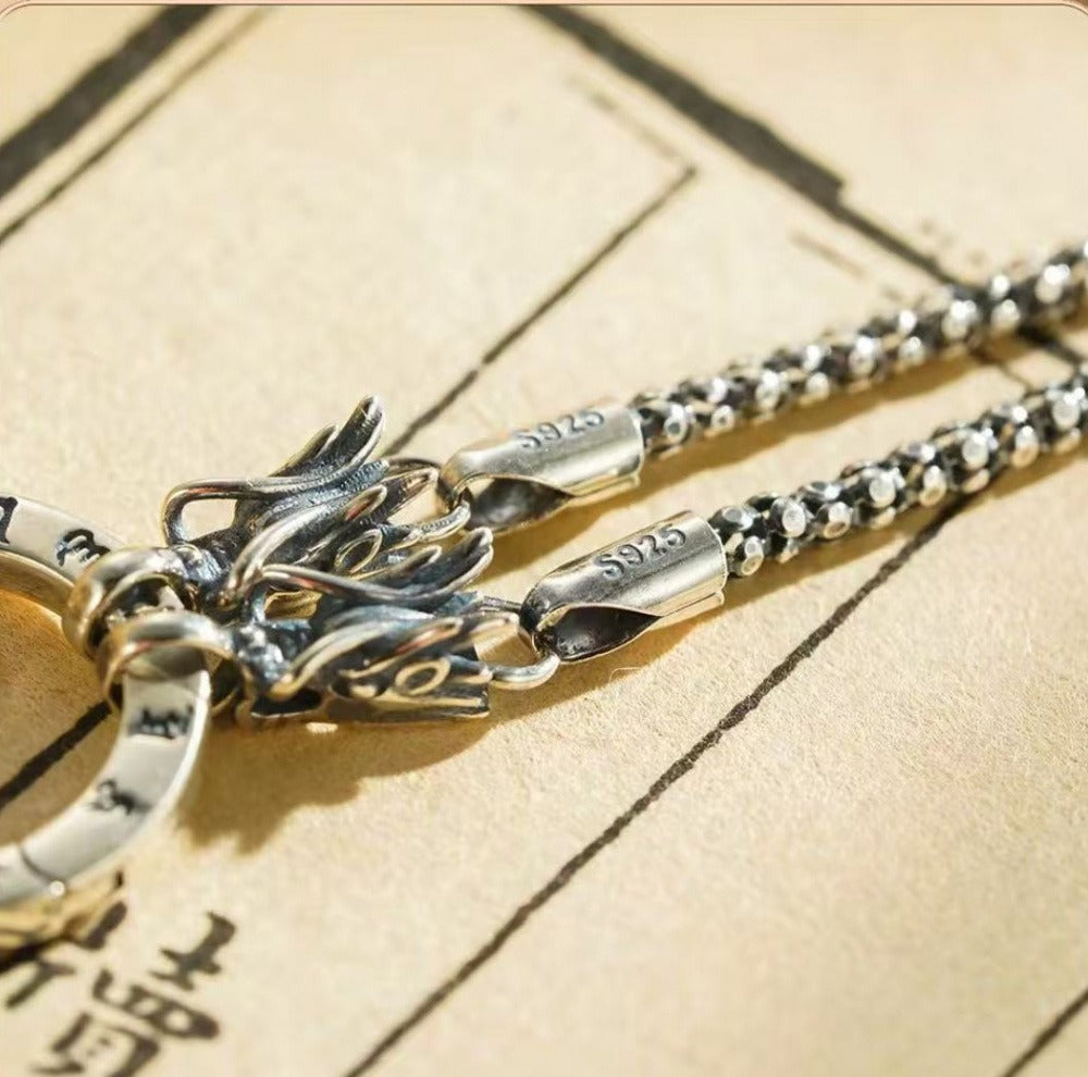 925 Sterling Silver Double Dragon Head Multi-use Clasp Necklace