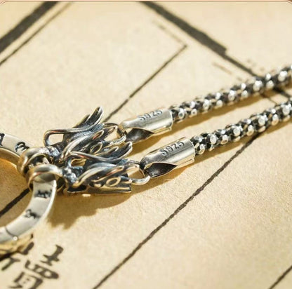 925 Sterling Silver Double Dragon Head Multi-use Clasp Necklace