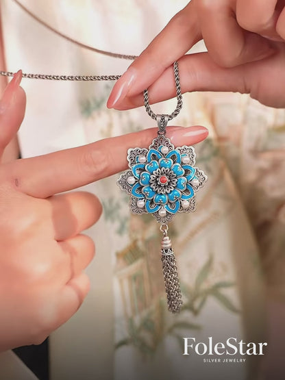 Handmade 999 Pure Silver Filigree Lotus Pendant（Sold as pendant only）
